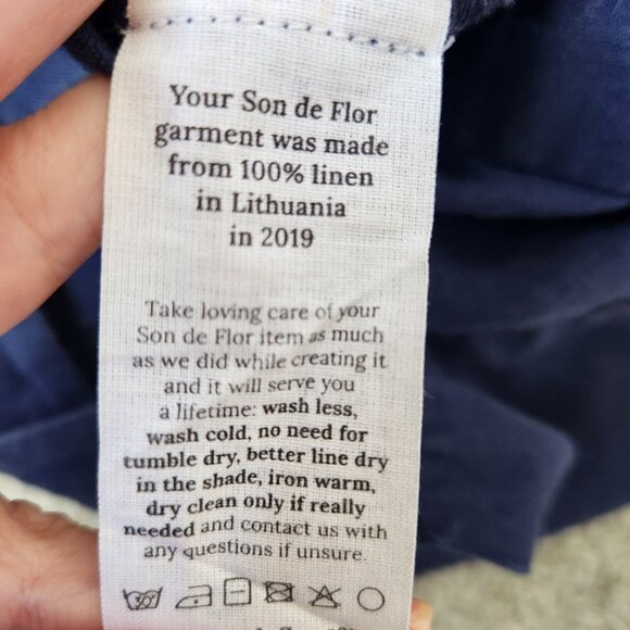 Son De Flor 100% Linen Jumpsuit Navy Blue Sustainable Comfy Casual Cute Boho - Picture 12 of 15